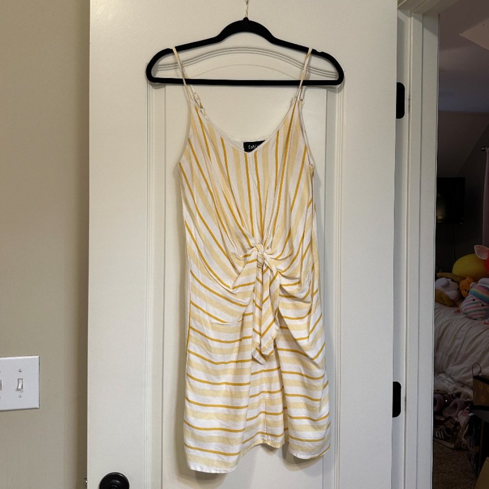 Yellow and White Dress with Front Tie